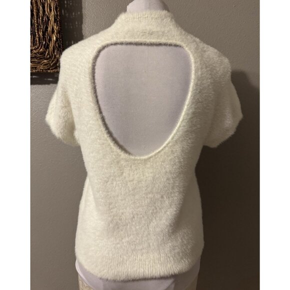 Anthropologie Maeve Sweater Top Medium Mock Neck Open Back Short Sleeve Ivory - Picture 10 of 14